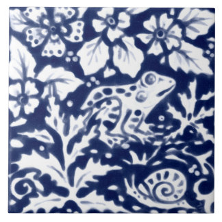 Azulejo Cobalto de hoja de hierro de caracol de rana blanc