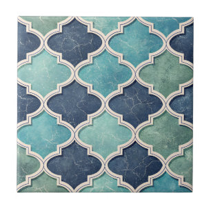 Azulejo Cobalto y Verde Teal Cuatrofoils - Mosaico Mediter