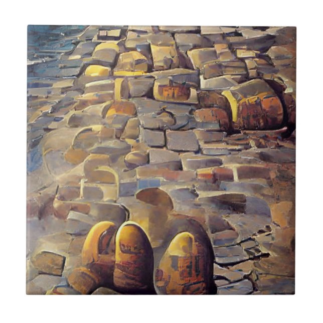 Azulejo Cobblestones luz dorada sobre piedras arte gráfico (Frente)