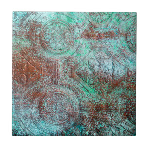 Azulejo Cobre con pátina rústica y turquesa