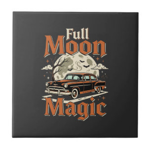 Azulejo Coche Antiguo Magia Luna Llena Halloween