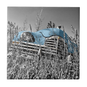 Azulejo coche azul vintage