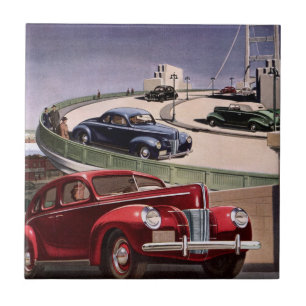 Azulejo Coches antiguos, viaje en sedanes clásicos por la