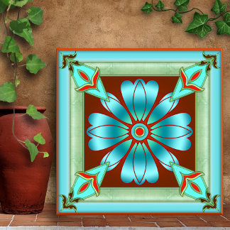 Azulejo Cocina artística turquesa floral o mosaico en el b
