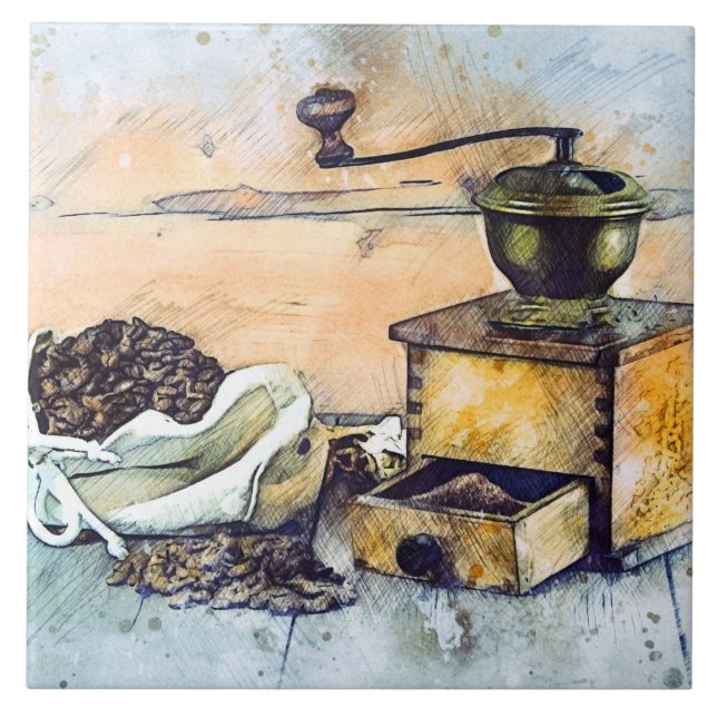 Azulejo Cocina Café Grinder Cocina Comida Art 6" (Frente)