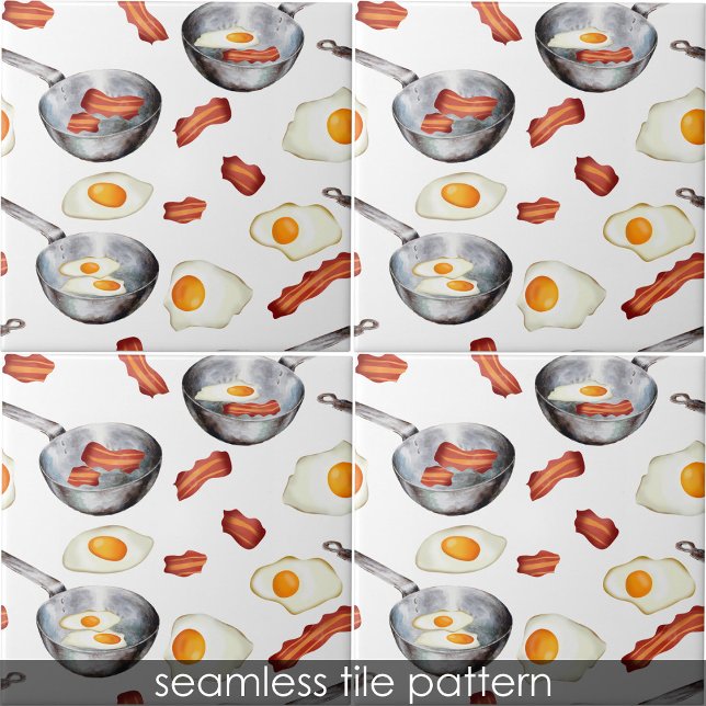 Azulejo Cocina de alimentos para el desayuno acuarela Baco (Watercolor Bacon & Eggs Breakfast Food Kitchen Ceramic Tile)
