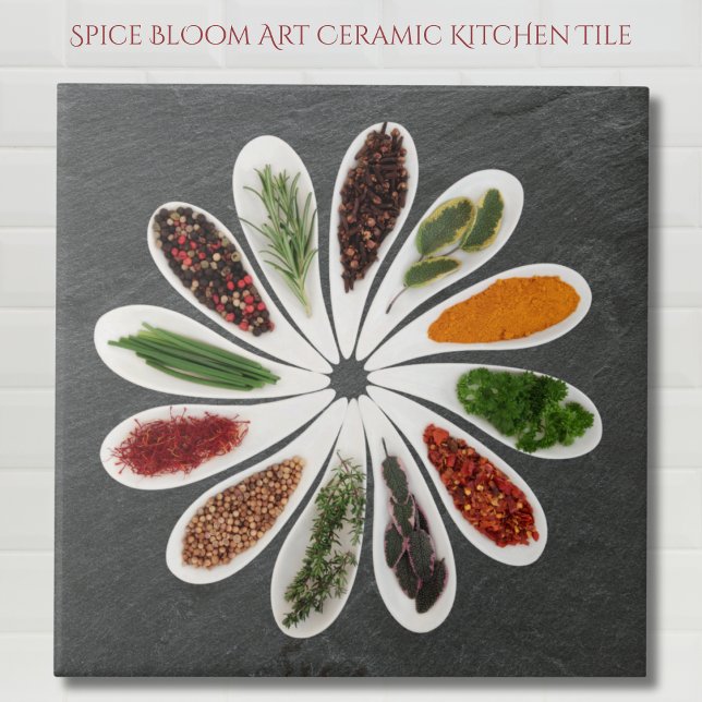 Azulejo Cocina de arte Spice Bloom (Spice Bloom Art Ceramic Kitchen Tile)