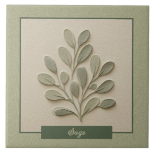 Azulejo Cocina de hierbas de salvia suave relieve falso ve