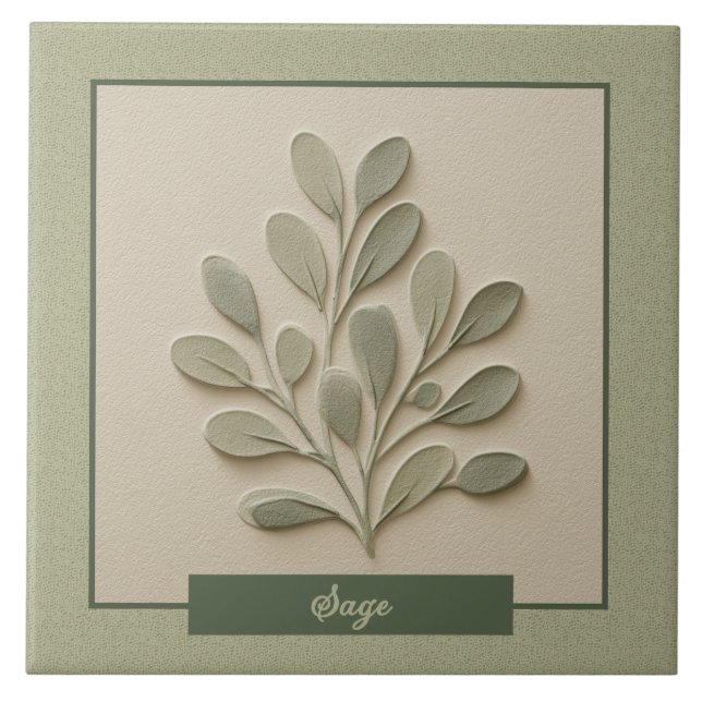 Azulejo Cocina de hierbas de salvia suave relieve falso ve (Frente)