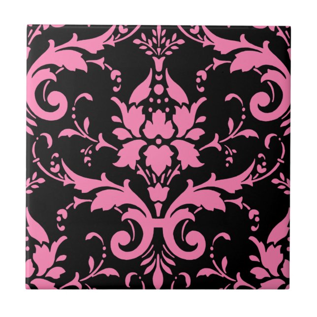Azulejo Cocina de juego de Damasco rosa y Negro (Frente)