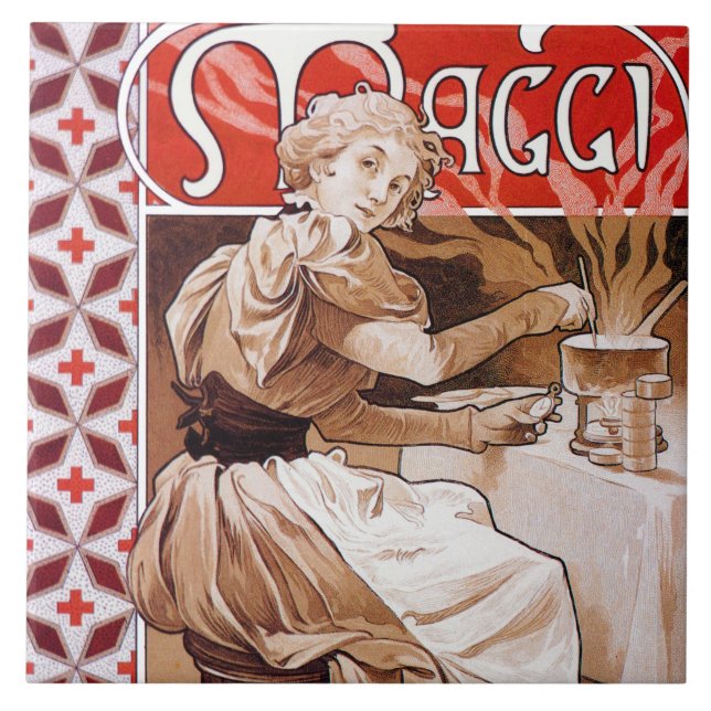 Azulejo Cocina femenina, Alphonse Mucha (Frente)