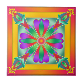Azulejo Cocina floral exótica y colorida o mosaico en el b