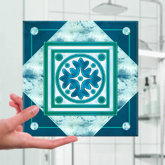 Azulejo Cocina geométrica azul verde verde azulada o mosai