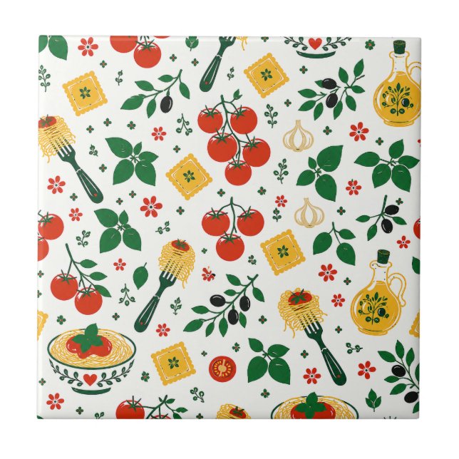 Azulejo Cocina Italiana | Tomate Rústico & Pasta (Frente)