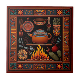 Azulejo Cocina mexicana estilo Huichol cerámica 9/12