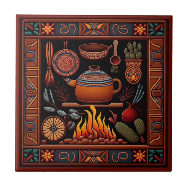 Azulejo Cocina mexicana estilo Huichol cerámica 9/12 (Frente)
