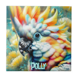 Azulejo Cockatoo Bird Yellow Poppies Personalized