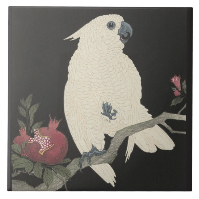 Azulejo Cockatoo y granada de Ohara Koson (Frente)