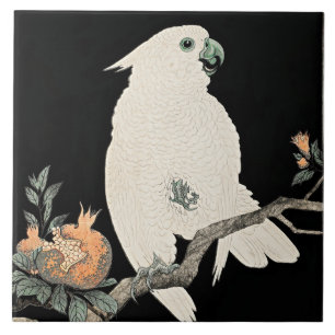 Azulejo Cockatoo y Pomegranate, arte fino de Ohara Koson