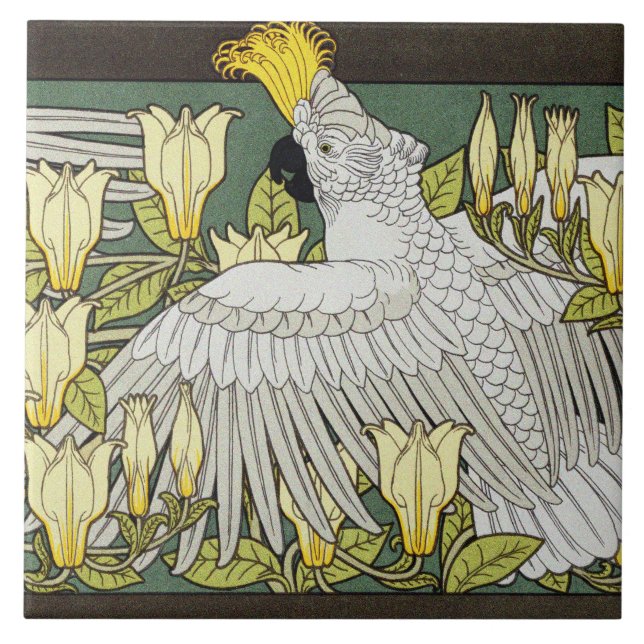 Azulejo Cockatoos, magnolia y ratones blancos Art Nouveau (Frente)
