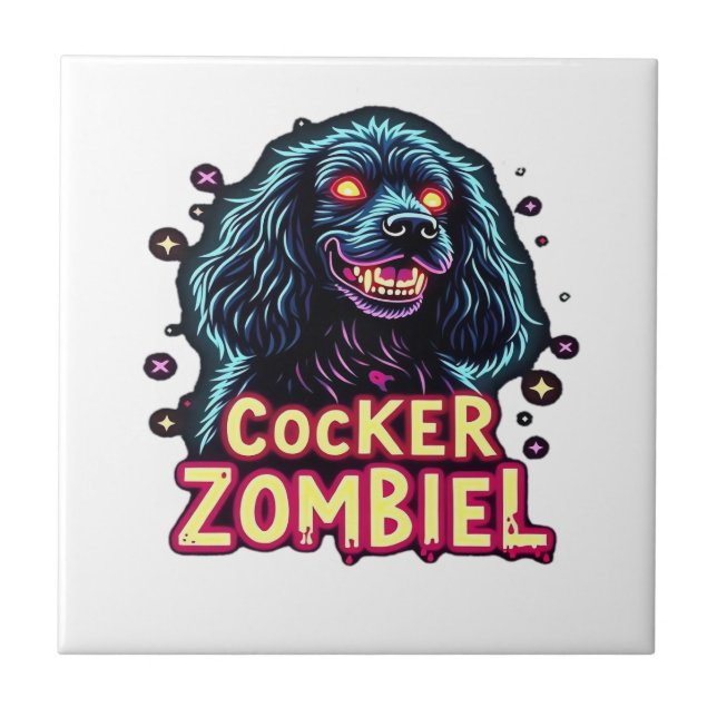 Azulejo Cocker Spaniel Cockie Perro Zombie Halloween Esenc (Frente)