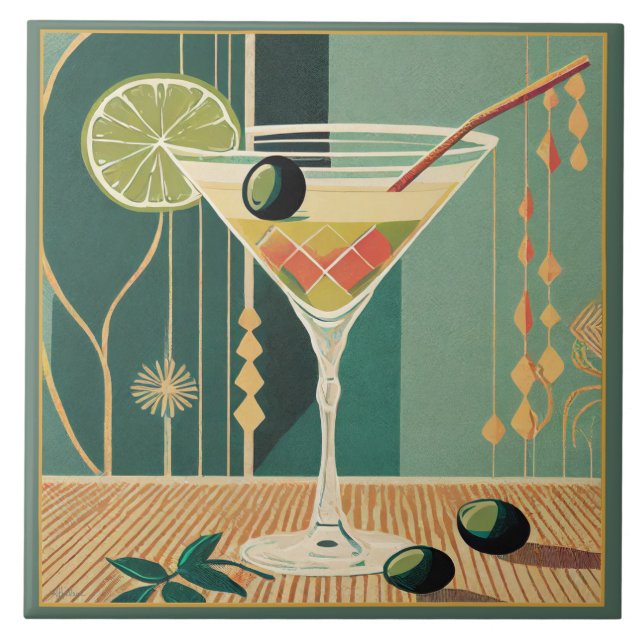 Azulejo Cocktail Hour Mid Century Martini Moderno (Frente)