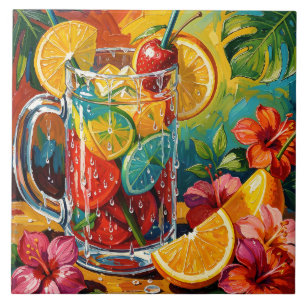 Azulejo Cóctel de Verano Tropical Pintura al Óleo Impasto