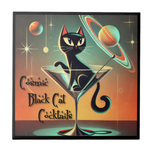 Azulejo Cócteles Cósmicos Futuristas Atómicos de Gato Negr
