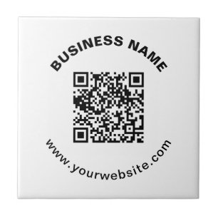 Azulejo Código QR con nombre de empresa texto circular en 