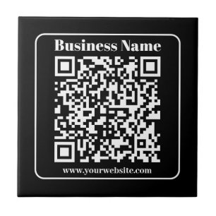 Azulejo Código QR editable negro y blanco estilo retro mod