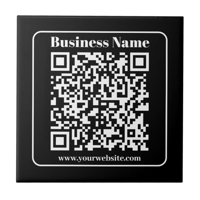Azulejo Código QR editable negro y blanco estilo retro mod (Frente)