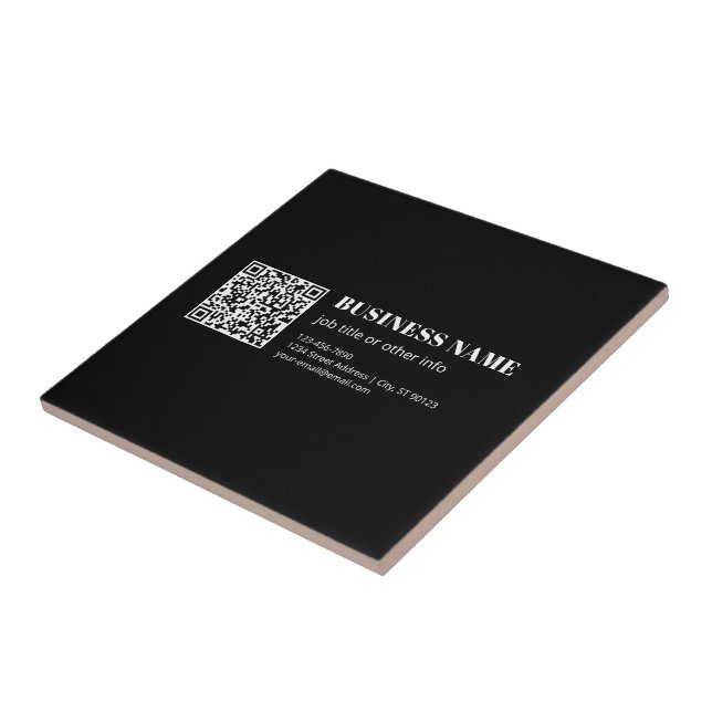 Azulejo Código QR personalizado y texto retro-moderno edit (Lado)