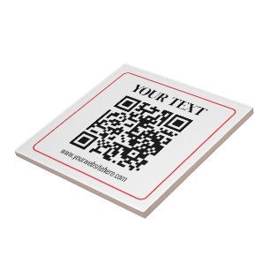 Azulejo Código QR simple de blanco y negro con borde rojo