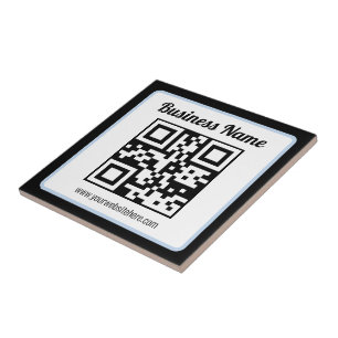 Azulejo Código QR y texto editables con borde azul claro