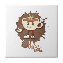 Azulejo **Coffee Time – Cute Smiling Cup Steam 