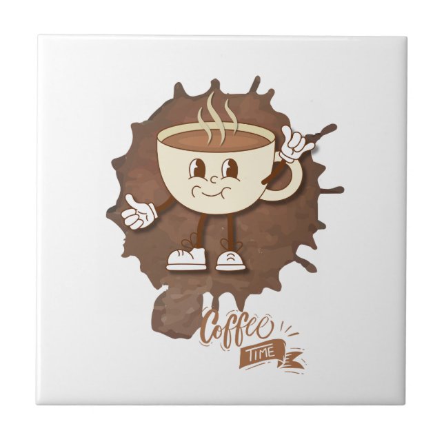 Azulejo **Coffee Time – Cute Smiling Cup Steam  (Frente)