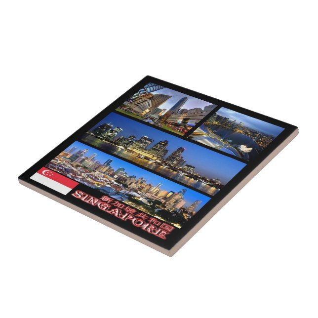 Azulejo Colage de SINGAPUR en la ciudad de LION, Asia, (Lado)