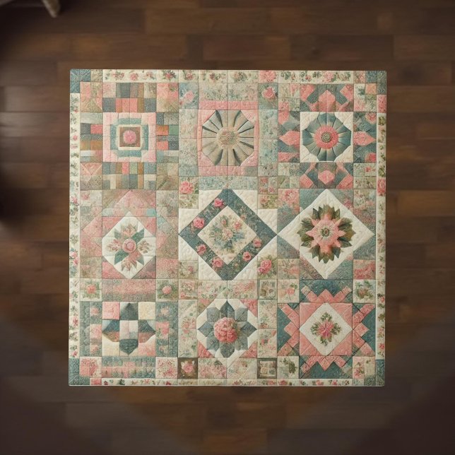 Azulejo Colcha de patchwork verde salvia estilo granja rús (Subido por el creador)