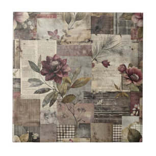 Azulejo Colcha Floral de la Herencia en Burdeos y Marrón