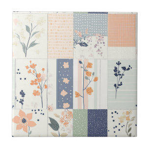 Azulejo Colcha floral escandinava en rosa y azul