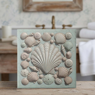 Azulejo Colección de conchas de Trompe L'oeil de vida mari