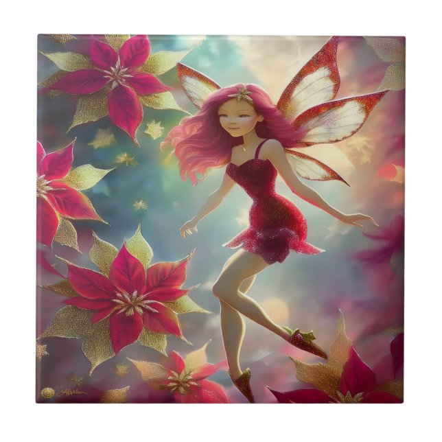 Azulejo Colección de Hadas de Navidad - Cabello Rojo Rosa (Frente)