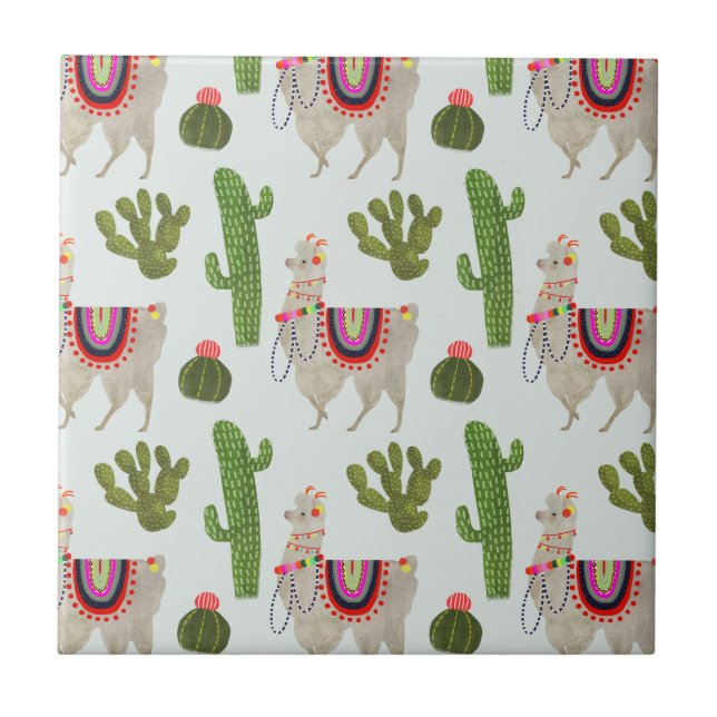 Azulejo Colección de Llamarama | Patrón Cactus & Llama (Frente)