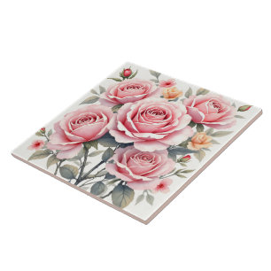 Azulejo Colección de lujo de rosas rosadas hermosas y tren
