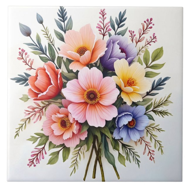 Azulejo Colección de lujo moderna de hermosas flores silve (Frente)