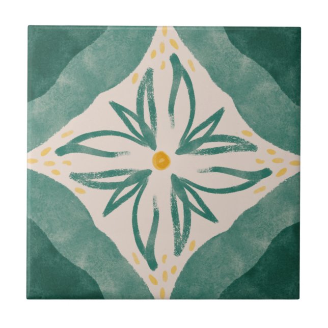 Azulejo Colección de mosaicos verdes y amarillos de MHN (Frente)