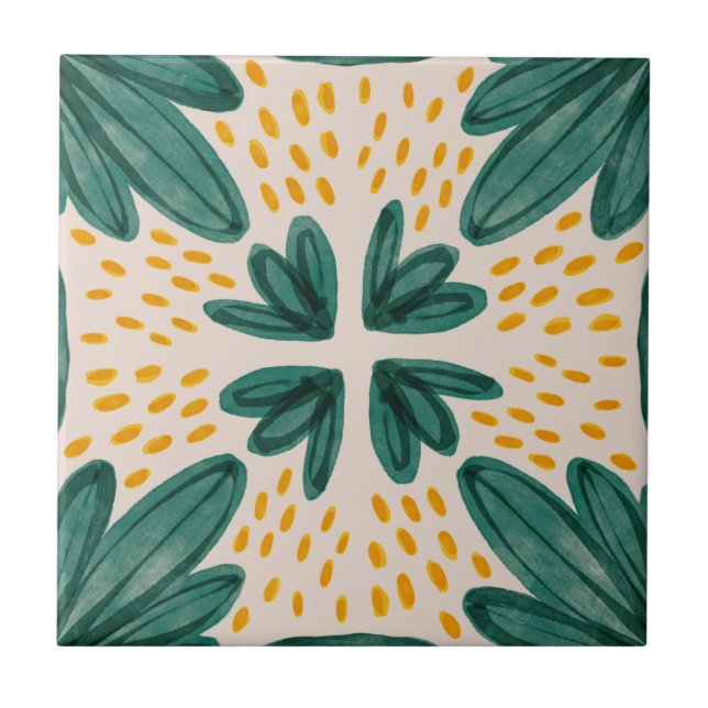 Azulejo Colección de mosaicos verdes y amarillos de MHN (Frente)