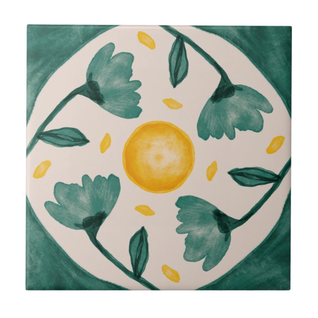 Azulejo Colección de mosaicos verdes y amarillos de MHN (Frente)