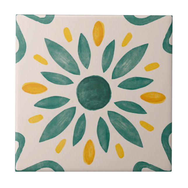 Azulejo Colección de mosaicos verdes y amarillos de MHN (Frente)