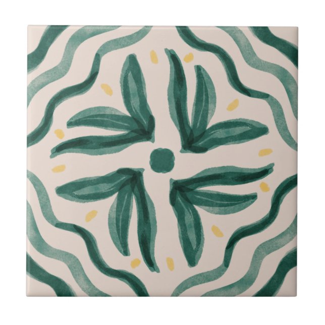 Azulejo Colección de mosaicos verdes y amarillos de MHN (Frente)